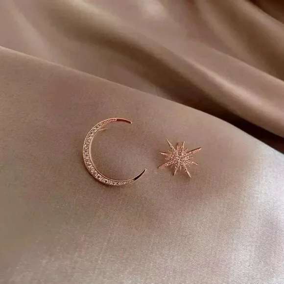 “Heavenly Dreamer” Star Crescent Moon Sun Galaxy/Space Bohemian Diamond Earrings - Picture 2 of 6